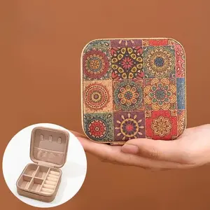 Vintage Portable Jewelry Box, Elegant Soft Ear Cuff Ring Necklace Travel Organizer, Compact Storage Case for Accessories