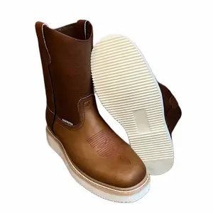 Square Toe Workboots Genuine Leather Comfort Lightweight Sole-Embroidered Design/ Bota De Trabajo Est.915