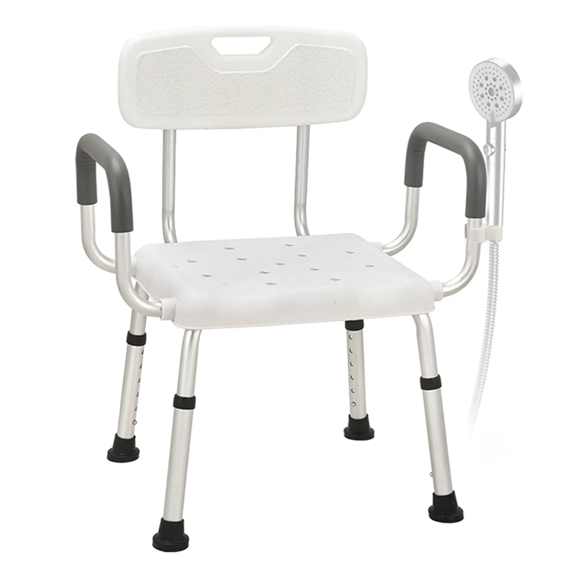 Freestanding Adjustable Height Shower Chair for Bathtub, High Weight Capacity Bath Stool with Back & Arms, Height-Adjust Feature, Nonslip Base, Shower Seat for Indoor Use, Supports up to 330 lbs