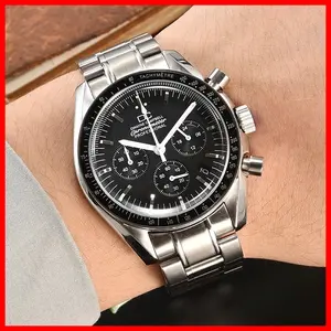 High-Quality Classic Fashion Men's Watch Customizable Logo VK63 Quartz Movement Stainless Steel Case Green Luminous Waterproof Chronograph Calendar Strap