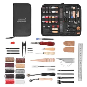 Leather Working Tools Kit 38-Piece Set for Engraving, Punching, Stamping and Sewing - DIY Leather Craft Tools Bundle for Hobbyists and Professionals, Multi-Purpose Leatherworking Essentials for Leather Goods Making and Repair