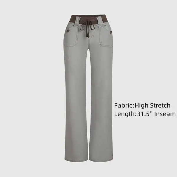 Button Detail Drawstring Low Rise Flare Pants Flared Pocket Comfortable Trouser  Womenswear Bottom