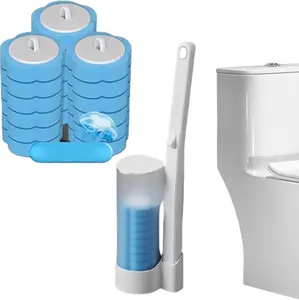 Disposable Toilet Cleaning System, Wall Mounted Toilet Brush Holder Set, with Cleaning Stick, Storage Box and 18 Sponge Brush Heads for Bathtub Drain Wash Basin Urinal Toilet Cleaning Essential Items for Home Kit Cleaner
