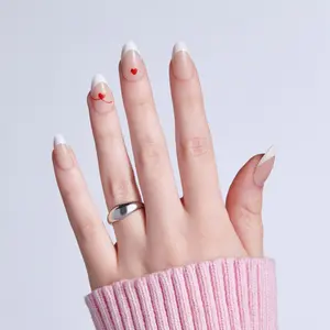 KISS LOVE Design Press On Glue Nails - Cupid's Canvas, French Tip, Long-Lasting, Easy Apply, 32 Valentines Day Nail Art Decorations