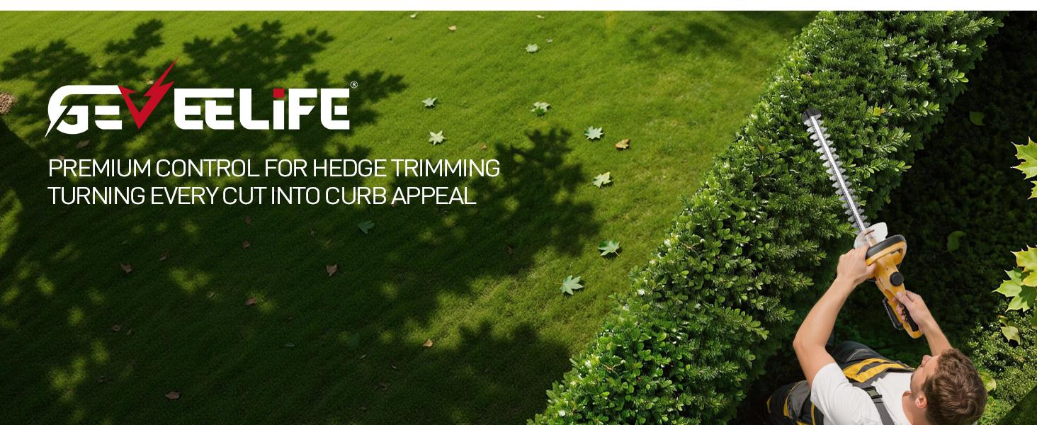 GEVEELIFE 20'' Hedge Trimmer Cordless, 3000RPM Electric Bush Trimmer with Dual-Action Blade, 180° Rotatable Handle & 5/8'' Blade Gap, 2×2.0Ah Battery Powered Hedge Trimmer for Garden Yard