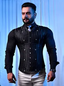 Black Corset Vest Male - Brocade Men Corsets