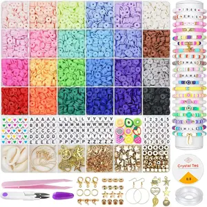 4379 Large Capacity Jewelry Making Kit, 24 Colors 6mm Polymer Clay Beads, DIY Bracelet, Necklace, Ring Beading Materials, DIY Beading Accessories, DIY Bead Art