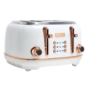 Haden Heritage 4 Slice Wide Slot Toaster with Removable Crumb Tray, Ivory/Copper