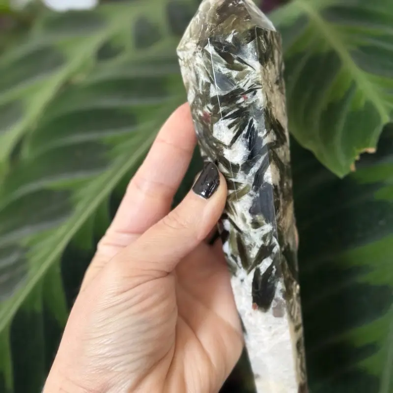 Green Tourmaline with Mica in Quartz