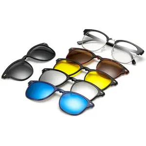 5 Pcs Pair Eyewear Magnetic Clip On Sunglasses Interchangeable Polarized Tinted Lenses for Men and Women Unique Gift Stick-on Trendy Fashion Magnetic Sunglasses