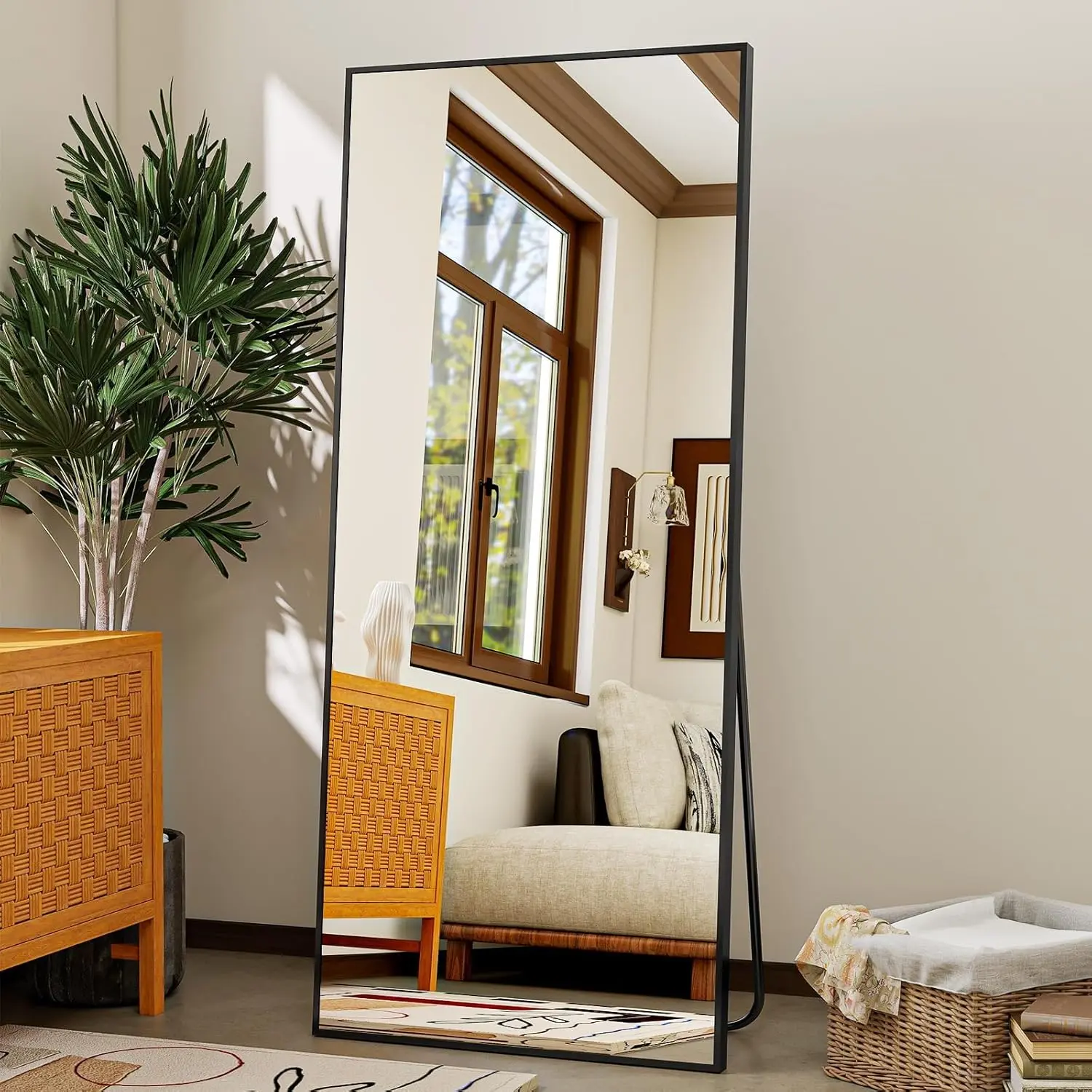 Large Bathroom Vanity Mirror 55-67", Modern Aluminum Framed Full Body Mirror, HD Shatterproof Rectangular Wall Mirror, Black or Gold