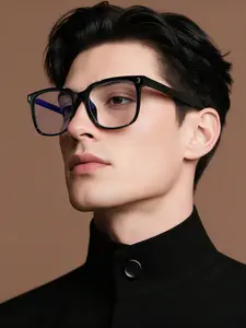 Men's Summer Acrylic Casual Rectangular Fashion Flat Mirror, Anti-Blue Light, Ideal for Daily, Reading, Commuting & Gaming, Square Frame Eyeglasses