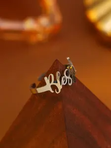 1pc Boho Blessed open stainless steel ring, with gentle floral script and gold-silver contrast, ideal for daily wear, Valentine's, or anniversaries (no box) Stackable finger rings