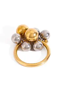 Women's Stainless Steel & Silver Color Round Bead Ring, Adjustable Size, Stacking Rings, Stackable Rings, Casual Jewelry for Women Daily Wear