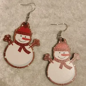 Wooden Frosty Snowman Earrings
