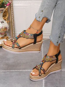 Women's Fashion Wedge Heel Sandals, Comfortable Colorful Slip-On High Heels, Perfect for Beach Parties Wedding Dates Outdoor Wear