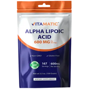 Vitamatic Pure Alpha Lipoic Acid (ALA) Powder Dietary Antioxidant Vitamin Supplement - 600mg Per Serving, 167 Servings, US-Made, Natural, Non-GMO, Gluten-Free, No Artificial Ingredients, Supports Collagen Health