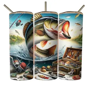 Fishing Tumbler,  Tumbler, 20oz Insulated Tumbler Drinkware with Flasks Lid and Straw, Fishing Life Design, Stainless Steel Cup, mens gifts