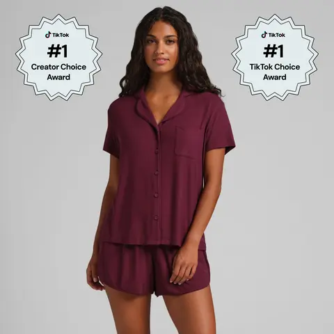 Comfrt | Slinky Rib Short Sleeve PJ Set | Super Soft Ribbed Pajama Set For Women