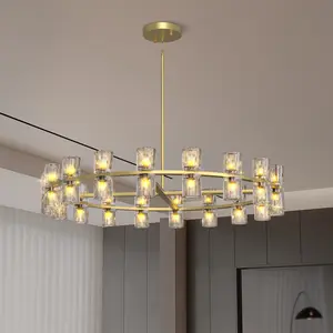 Modern 36" Gold Round Chandelier Light Fixture, K9 Crystal Chandeliers for Dining Room, Living Room, Dining Room Chandeliers Over Table, Chandelier for Bedroom, Foyer, Includes 36XG4 Bulbs
