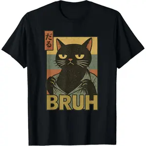 Funny cat bruh  men women meme Japanese anime T-shirt vintage designer oversized T-shirt T-shirt for Men graphic tees classic cotton tee