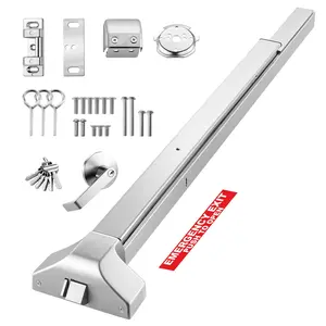 VEVOR Push Bar Panic Exit Device, 41 Stainless Steel Commercial Panic Bar for Exit Doors, Emergency Exit Door Hardware with Exterior Lever Handle and 6 Keys, for 41-61 Wood or Metal Door, Silver