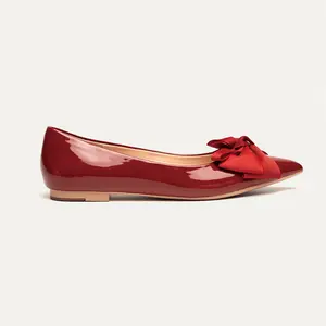 Falu Red Bowknot Leather Point Toe Flats