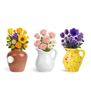 3D Mini Ceramic Flower Vase Fridge Magnets - Cute Refrigerator Decor, Strong Magnetic Hold, Perfect for Kitchen & Home (Flowers Not Included)