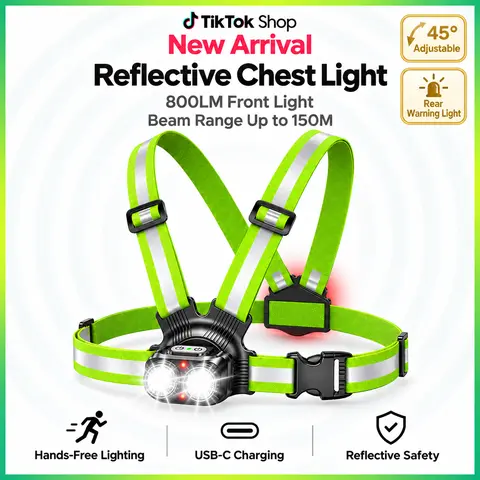 ISEYOU Rechargeable LED Running Light (800LM Luminous), Adjustable Strap with 360° Reflective Design, 6 Modes, IPX5 Waterproof, 45° Adjustable Tilt, Precise Beam Control, 4-25H Runtime for Long-Distance Night Runs, Biking Cyclists