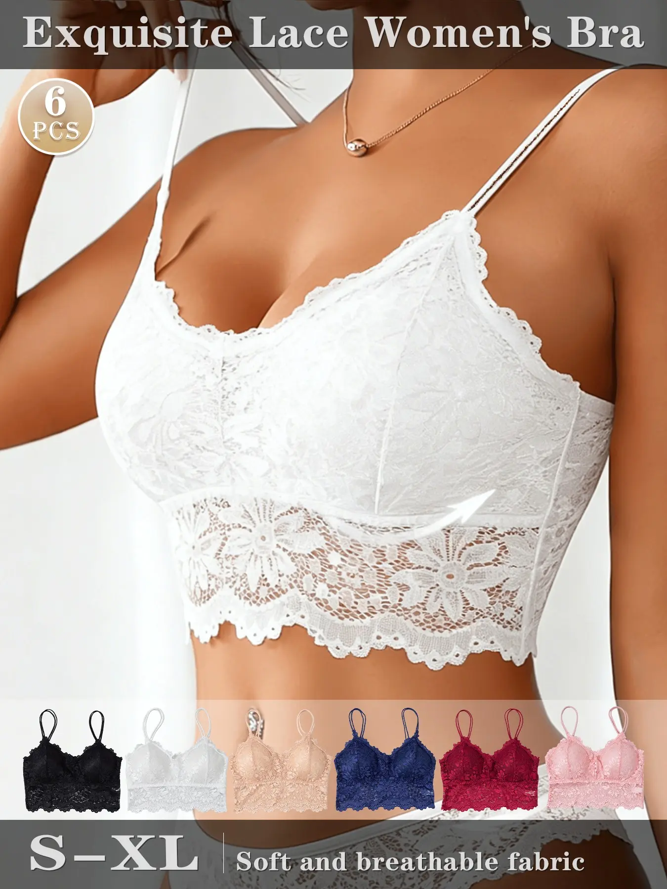 6PCS Limited Time Offer! Women's Elegant Lace Bra Set, Lingerie, Underwear, Soft, Breathable, Multi-color Options, Beautiful Scalloped Lace Edge, Available