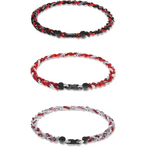 KF5-JLY01   Baseball Necklaces Three Braided Rope Titanium Necklace for Team Gifts Boys Men Player Softball Fans Sports