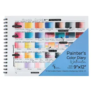 HG Art Concepts Painters Color Diary - 9x12", 140lb Spiral-Bound Acid-Free Color Swatch Book with 10 Pages for Watercolor & Mixed Media - Single