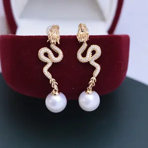 Natural Freshwater Pearl 11-12mm White Round Pearl  Silver Dragon Style Gifts for wife Women Sterling Silver