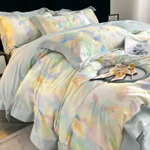 Class A 100 Long-Staple Cotton Four-Piece Set Oil Painting Style Printing Pure Cotton Quilt Cover Bed Sheet High-Grade Cotton Bedding
