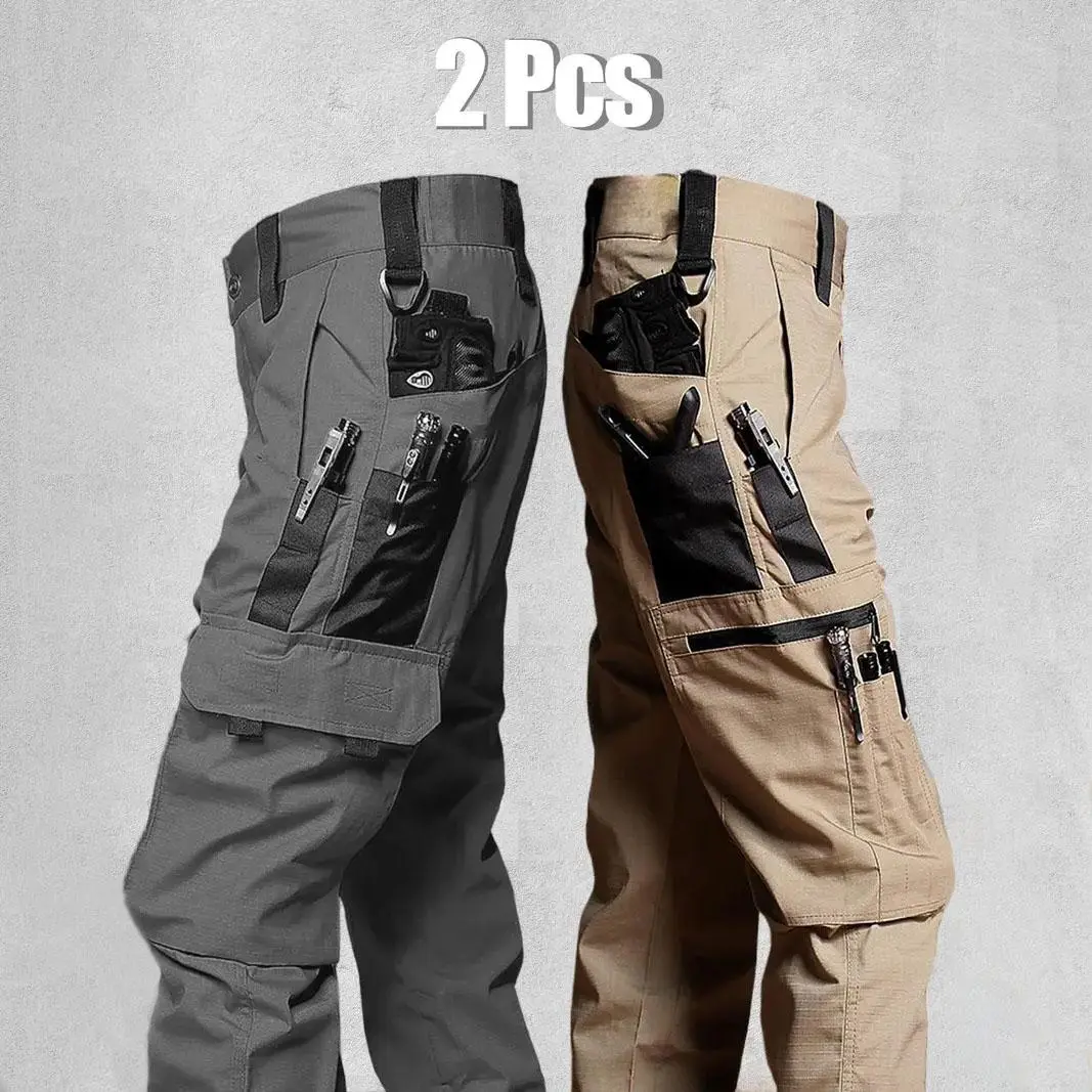 Men's Solid & Camo Print Pockets Zipper Waterproof Tactical Cargo Pants without Belt, Regular Fit Sporty Pockets Durability Trousers for Fall, Wear-resistant Outdoor Training Pant for Men