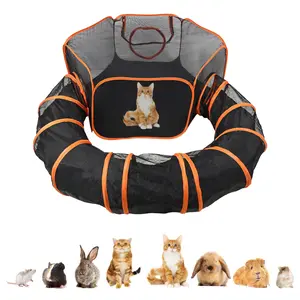 MiMu Dog Playpen - 4 Foot Cat Tent with Exercise Tunnel - Orange Pop Up Mesh Pen