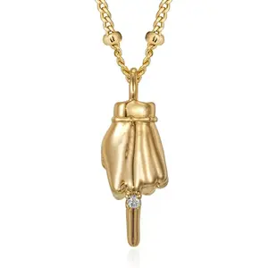 Fettero Gold Plated Hand Pendant Necklace for Women – Dainty Cubic Zirconia Charm Chain, Trendy Statement Jewelry Gift
