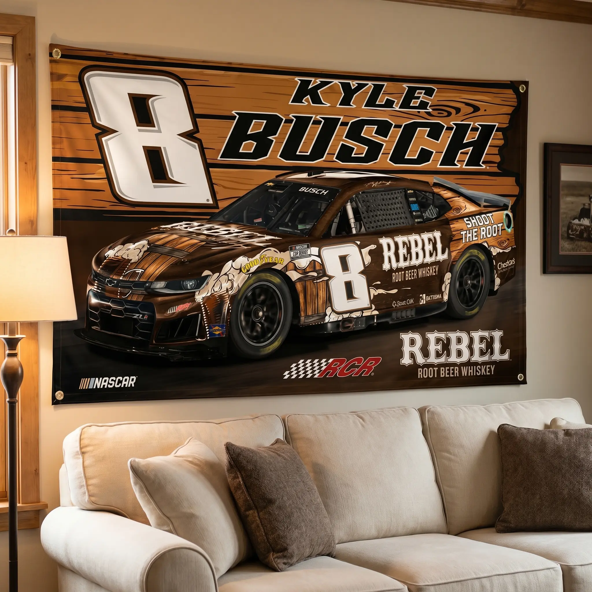 Kyle Busch #8 NASCAR Racing Flag, Rebel Style Wall Tapestry, Racing Fan Room Decor, Garage Hanging