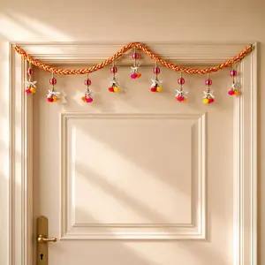 Traditional Indian Toran with Multicolor Beads and Flowers | Festive Wall Decor for Diwali, Weddings, Navratri | Sacred Entrance Handmade Elegance