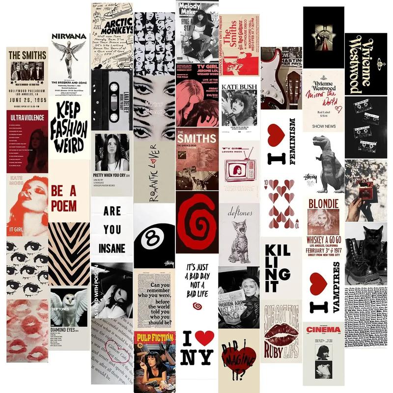 50PcsRoom Decor, Y2k Wall Art Prints for Bedroom, Coquette Wall Collage Kit for Room Aesthetic, 4"x6" Vintage Photo Collage Kit Pictures , Retro Rockstar Posters Wall Decor Dorm Decor