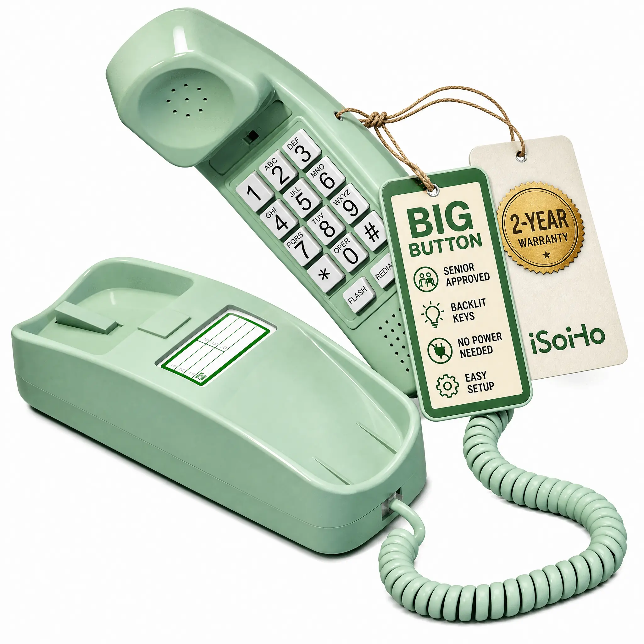 iSoHo Big Button Trimline Phone - Corded Retro Desk Phone
