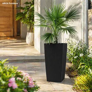 30-in Tall Large PP Plastic Self-Watering Flower Pot - with Drainage Holes, Inner Trays, Inner Bucket, Water Level Monitor - Indoor/Outdoor Garden Accessory for Patio, Porch (Black), Both Indoor/Outdoor