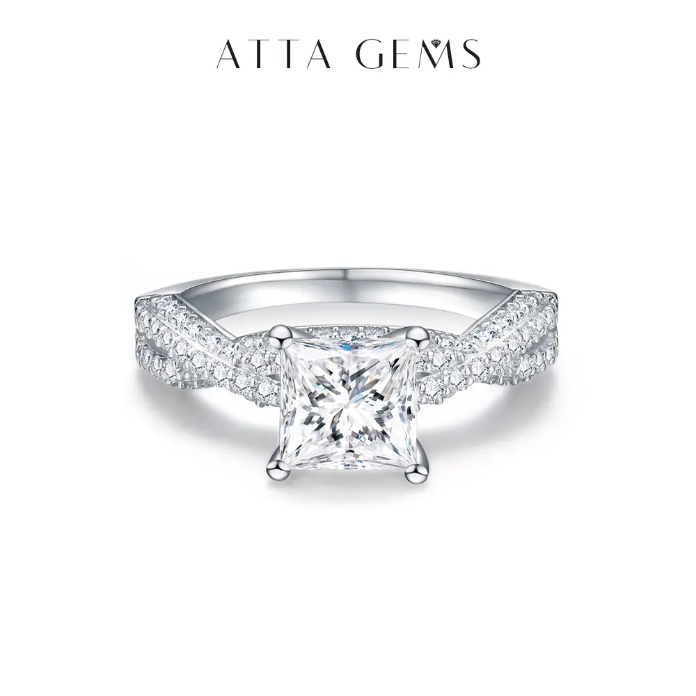 ATTAGEMS Synthetic Moissanite Princess Cut 2.0CT D Color VVS1 Solitaire Engagement Ring - Moissanite Decorated Ring for Women, Anniversary Gift R074, Solitaire Engagement Rings summerwins,summerwins
