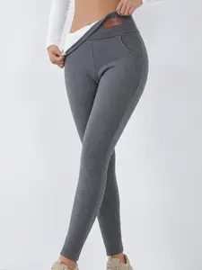 Women's High-Waisted Fleece Lined Leggings, High Waist Stretchy Sporty Tight-Fit Yoga Pants with Pockets, Warm Winter Running Bottoms for Women