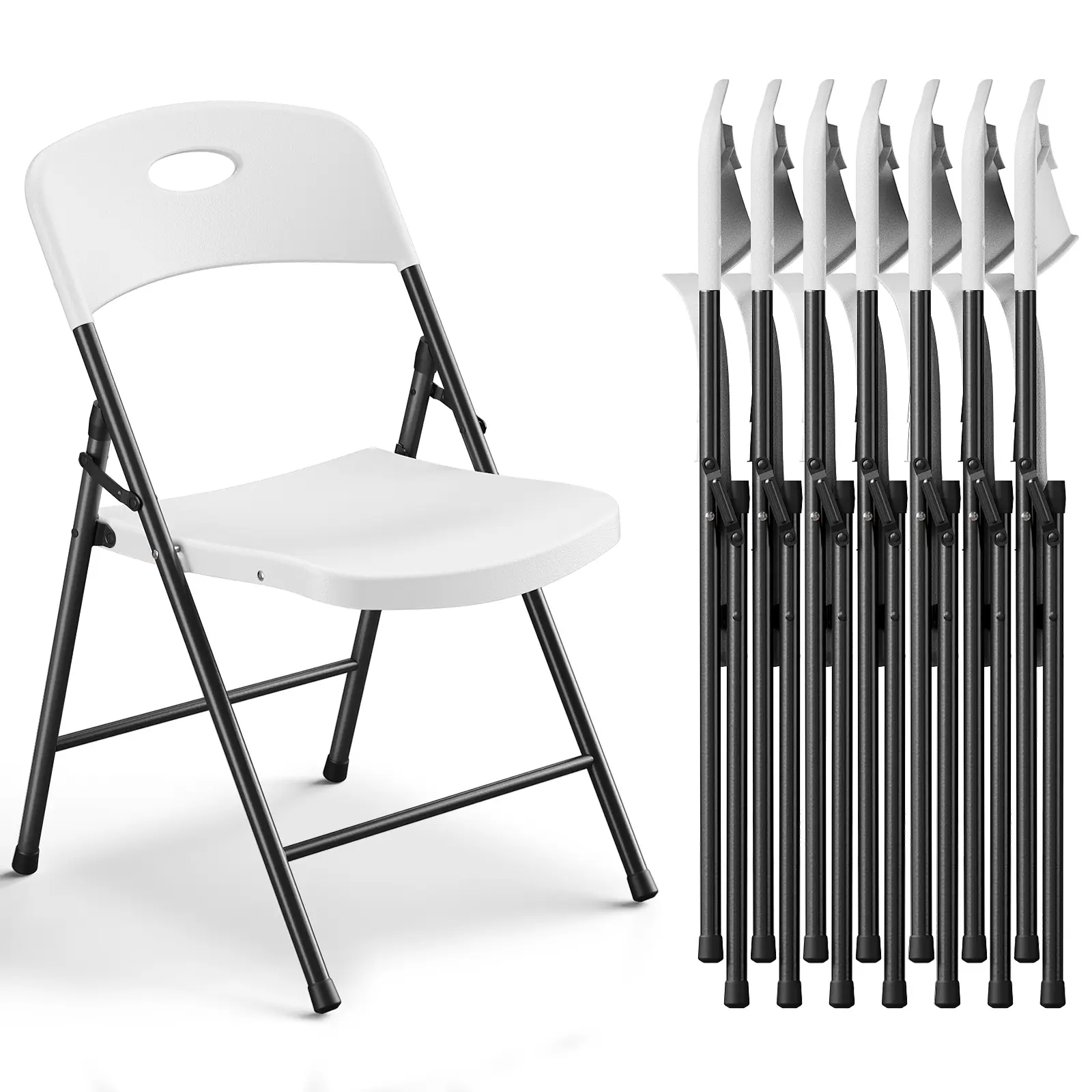 Folding Chair, Plastic Portable Stackable Commercial Seats with Steel Frame 350lb, Heavy Duty Foldable Chair for Indoor and Outdoor, Patio, Office, Picnic, Kitchen, Events