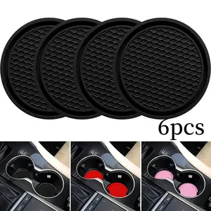6pcs Car Center Console Honeycomb Anti-slip Cup Holder Insert Coasters, Portable Thickened PVC Flexible Waterproof Shock-absorbing Heat-insulating Drink Coasters (Black)