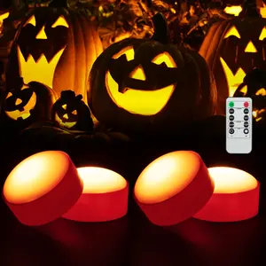 LED Halloween Pumpkin Lights – Flickering Flameless Candles with Remote and Timer, Battery-Powered Jack O' Lantern for Halloween Decor