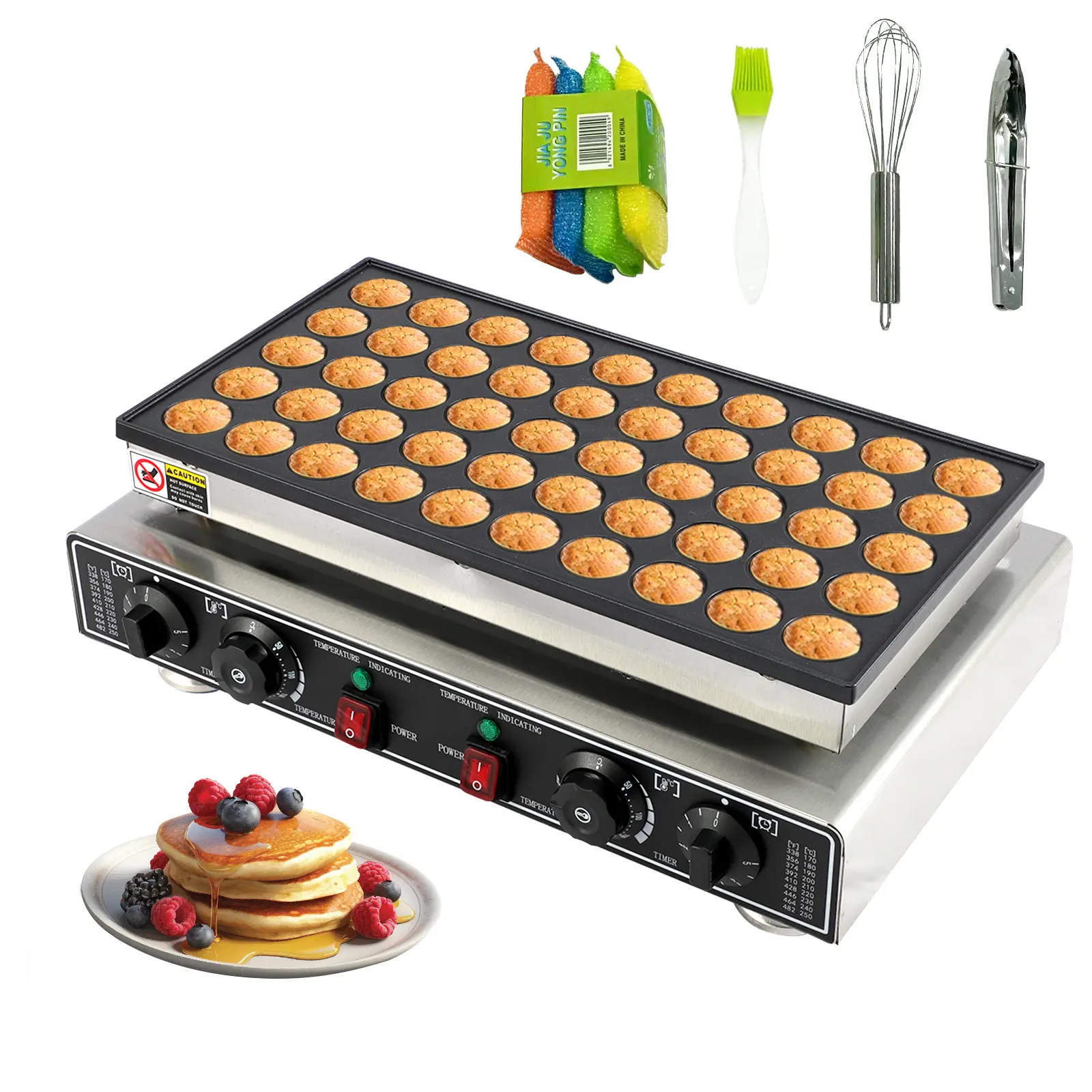1800W Commercial Mini Dutch Pancake Maker – Nonstick Electric Waffle & Poffertjes Machine – Adjustable Temperature & Timer – Stainless Steel Griddle for Home and Restaurant