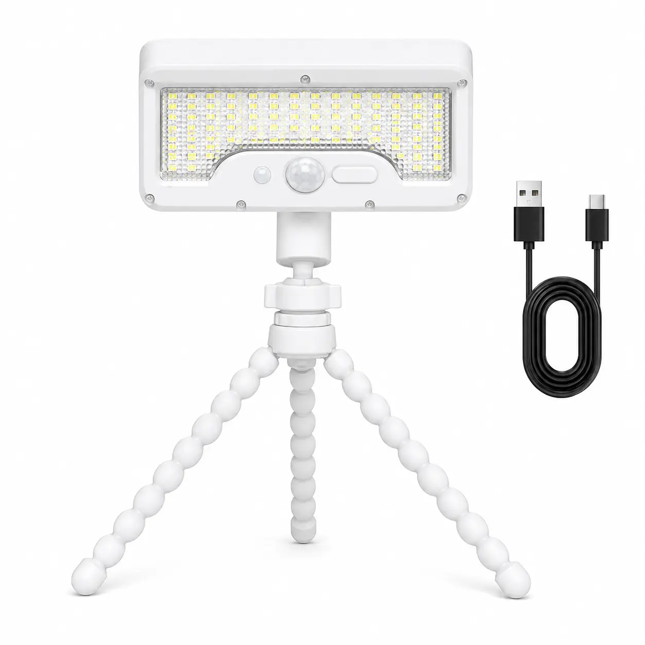 Solar Outdoor Motion Detect Security Light with Flexible Octopus Base Tripod, IP65 Waterproof Metal-Plastic Dual-Charging Light for Fence, Patio