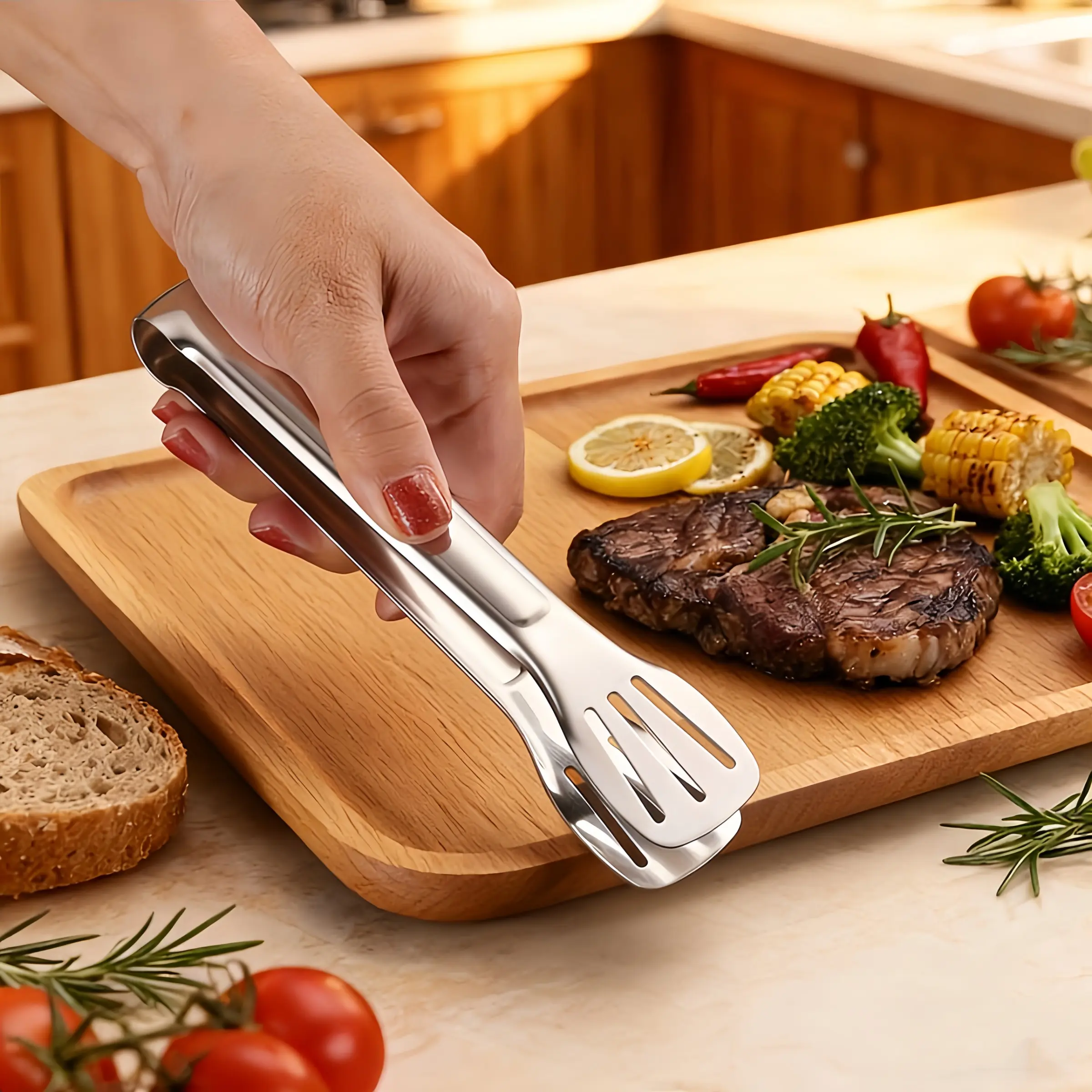 Stainless Steel Serving Tongs, 7 Inch Self-Service Tongs, Multi-Purpose Durable Kitchenware Kitchen Tool for Cooking, Parties, BBQ, Home, Hotel, Restaurant, Kitchen Utensils